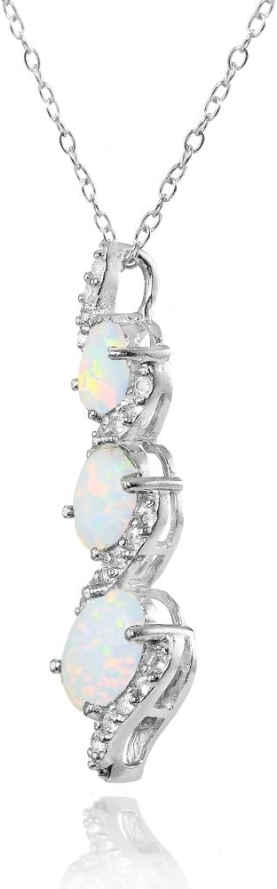 Ice Gems Sterling Silver Genuine, Created or Simulated and White Topaz Oval S Design Three-Stone Journey Necklace - Image 2