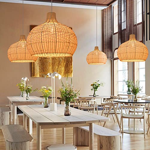 Arturesthome White Wicker Chandelier, Boho Basket Rattan Pendant Lighting Fixtures, Large Basket Natural Woven Hanging Ceiling Lights Lamp Shade For Kitchen Island #TOP3