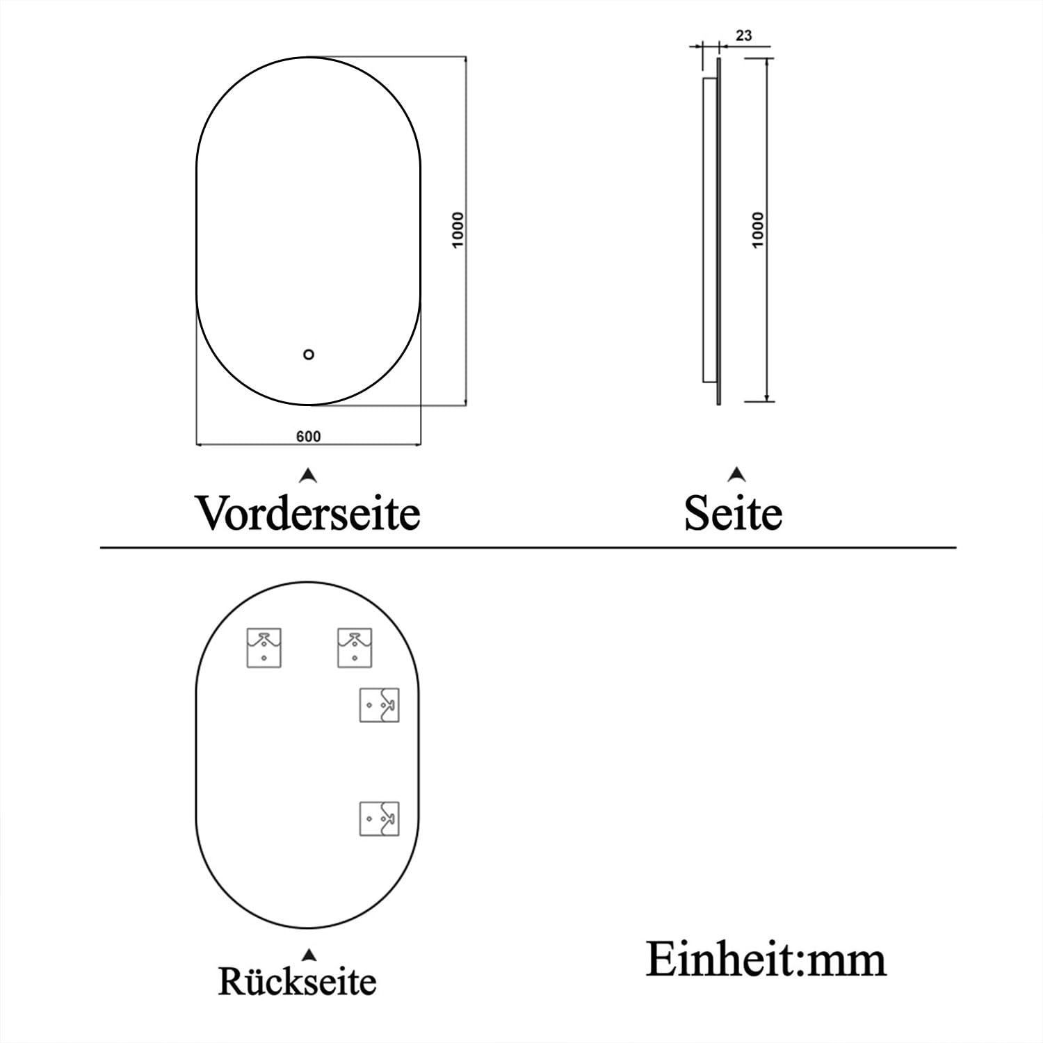 LED Badspiegel Oval 60x100cm Wand/Touchschalter Beschlagfrei Kaltweiß Dimmbar Badezimmerspiegel mit LED-Hinterleuchtung IP44