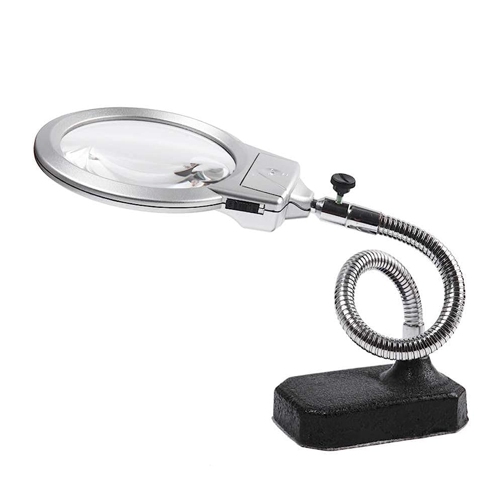 Grand support de loupe de bureau avec lumière LED grossissement 2,25X 5X pour artisanat