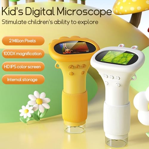 Image of 2in Screen Handheld Microscope 2MP 100 to 1000X Zoom Real Time HD Imaging Portable Microscope with 8 LEDs (White)