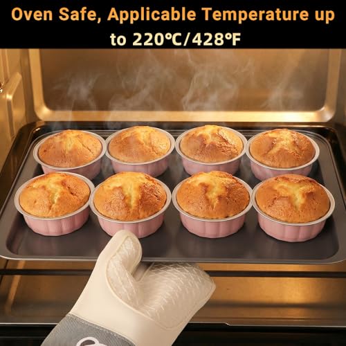 Beasea Aluminum Cups for Baking, 8oz 100 Pack Disposable Ramekins with Lids, Aluminum Foil Baking Cups Creme Brulee Muffin Cupcake Mini Pudding Ramekin Tin for Party Wedding - Pastel Pink by Beasea - Used condition - Image 4