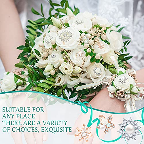 Syhood 44 Pieces 11 Styles Pearl Rhinestone Brooches Rhinestone Buttons Bulk Faux Pearl Buttons Flower Silver Gold Vintage Brooch Pins for Crafts Jewelry Making Decor DIY Women Wedding Party Accessory