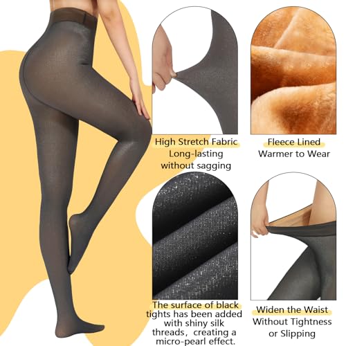 Image of 2 Pack Fleece Lined Tights Sheer Winter - Fake Translucent Tights Winter Thick Warm Pantyhose Sheer Women Leggings
