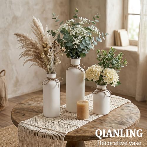 Image of White Ceramic Vase Set - 3 Small Vases, Minimalist Decor Boho Vases, Modern Farmhouse Home Decor Accents, Living Room Centerpieces for Home Decor Room,Entryway, Bookshelf, Mantel, Shelf Decor