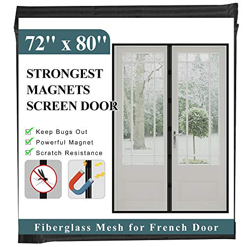 Mkicesky [Upgrade Version] Fiberglass Magnetic Screen Door, Double Patio Mesh Cover for French/Sliding