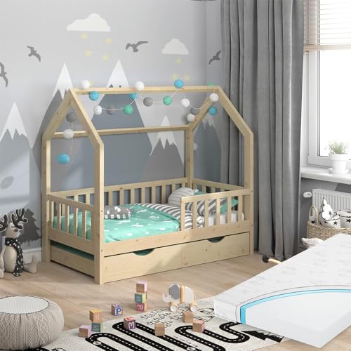 Vitalispa Letto Montessori Bambini Marrone 80X160 Cm Con Letto Per Ospiti E Materasso - 2