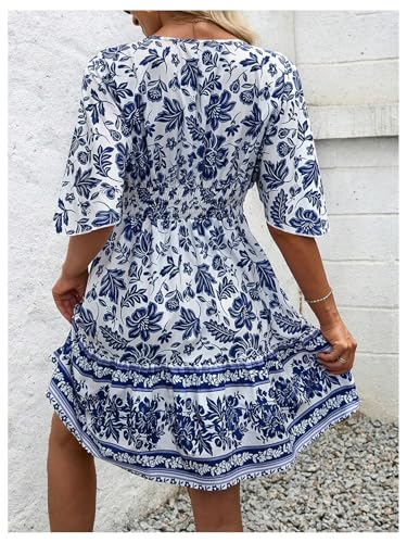 Floerns Women's Floral A Line Dress Butterfly Sleeve V Neck Beach Vacation Short Dresses3