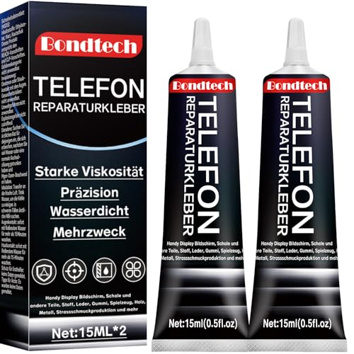 Bondtech 15ml *2 Display Kleber Extra Stark Black Handy Kleber Smartphone für Gehäuseteile Display Touchscreen Glas Universell mit Kleinen Präzisionsnadeln Anti-Verstopfung