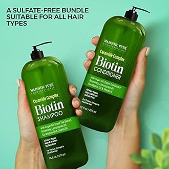MAJESTIC PURE Biotin Shampoo and Conditioner Set - With Essential Oils & Ceramides - Helps Hair Growth, Thickening, Dry & Colored Hair - Sulfate Free - For All Hair Types - Men & Women - 16 fl oz each