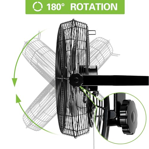 hykolity 4300 CFM 18 inch Industrial Wall Fan, 3-Speeds High Velocity Wall Mount Fan with Sealed Motor, Heavy Duty Metal Barn Fans for Shop, Garage, 2 Pack