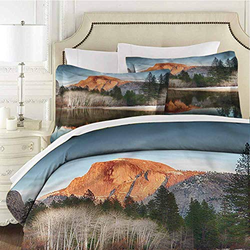 Yosemite - Juego de sábanas de media cúpula de montaña con diseño de atardecer, de alta calidad, suave, lujosa, sólida, suave y transpirable, 203 x 228 cm