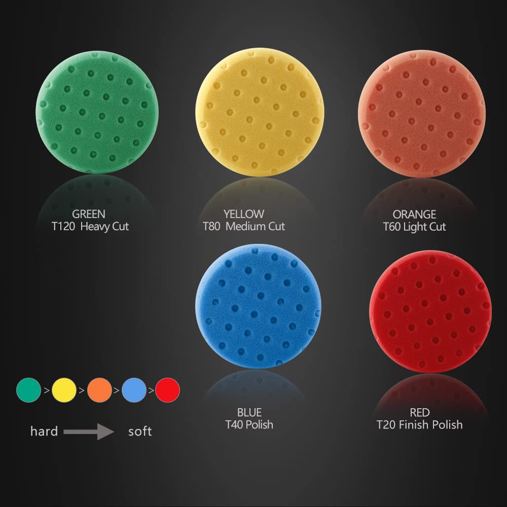Lucidatura Pads, SPTA 5Pcs 5 Pollice (125mm) Waffle Buffing Spugna Pads Taglio Lucidatura Pad Kit Per Car Buffer Polisher Compounding, Lucidatura e Ceratura