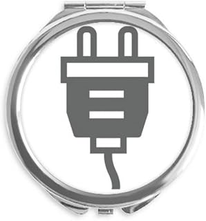 Black Charging Cable Plug Socket Pattern Hand Compact Mirror Round Portable Pocket Glass