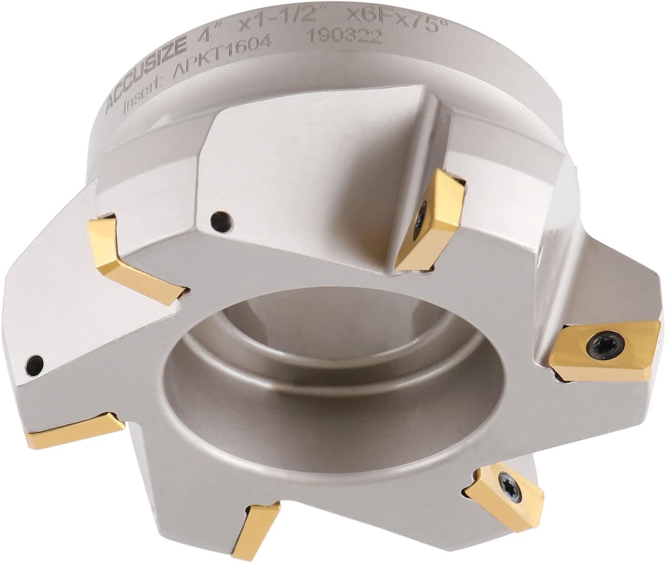 Accusize Industrial Tools 75 Degree Indexable Face Mill with 6 Pcs Apkt1604 Carbide Inserts, 4'' Cutting Diameter by 1-1/2'' Arbor Hole, 0028-2603