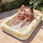 SLOOSH Pool Inflatable Tanning Pool Lounger Float, 85" x 57" Extra Large Floats Adult with Pillow, 4 in 1 Suntan Tub Raft Floatie,Sunbathing Bed Lounge for Water Blow Up Party Gifts, XL-Gold White