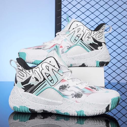 Womens Breathable Mesh High Top Basketball Shoes Lightweight Non-Slip Sport Shoes Fashion Graffiti Soft Training Runnig Tennis Sneakers4