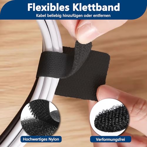 Abnii 50 Stück Kabelmanagement Schreibtisch, Kabelbinder Selbstklebend Klettband Kabel Organizer Schreibtisch Kabelhalter Kabelklemmen Kabelclips Kabelbefestigung für TV, Lichterkette, Grey, Small