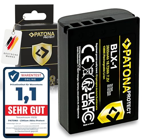 PATONA Protect BLX-1 Batterie 2600mAh Compatible avec Olympus Om-1 Om-3 OM1 OM3 BLX1 BL-X1 BL X1 BLX 1 avec capteur NTC et boîtier V1 résistant à la Chaleur, Ignifuge