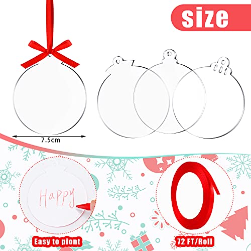 30 Pcs Clear Acrylic Christmas Ornaments 3" Blank Round Acrylic Christmas Hanging Ornaments Acrylic Disc Christmas Tree Tags With Ribbon For Diy Craft Xmas Tree Decoration(Classic Style,30 Pieces) #TOP1