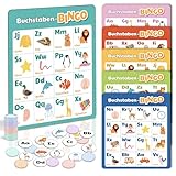 BIROYAL ABC Bingo Spiel Kinder ab 4 5 6 Jahre - Buchstaben Lernspiel für Schulanfänger - Lernspiel 1. Klasse - Gesellschaftsspiel Kinder - Einschulung Geschenk - Lernspielzeug