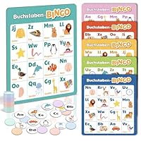 BIROYAL ABC Bingo Spiel Kinder ab 4 5 6 Jahre - Buchstaben Lernspiel für Schulanfänger - Lernspiel 1. Klasse - Gesellschaftsspiel Kinder - Einschulung Geschenk - Lernspielzeug