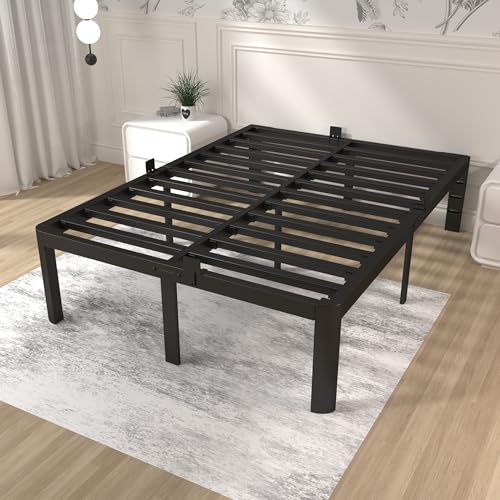 Image of ITIMIDI 16 Inch Bed Frame King Size, Safety Design with Rounded Corner Legs and DIY Headboard, King Size Platform with Storage Space, Heavy Duty Foundation, Noise Free, No Box Spring Needed, Black