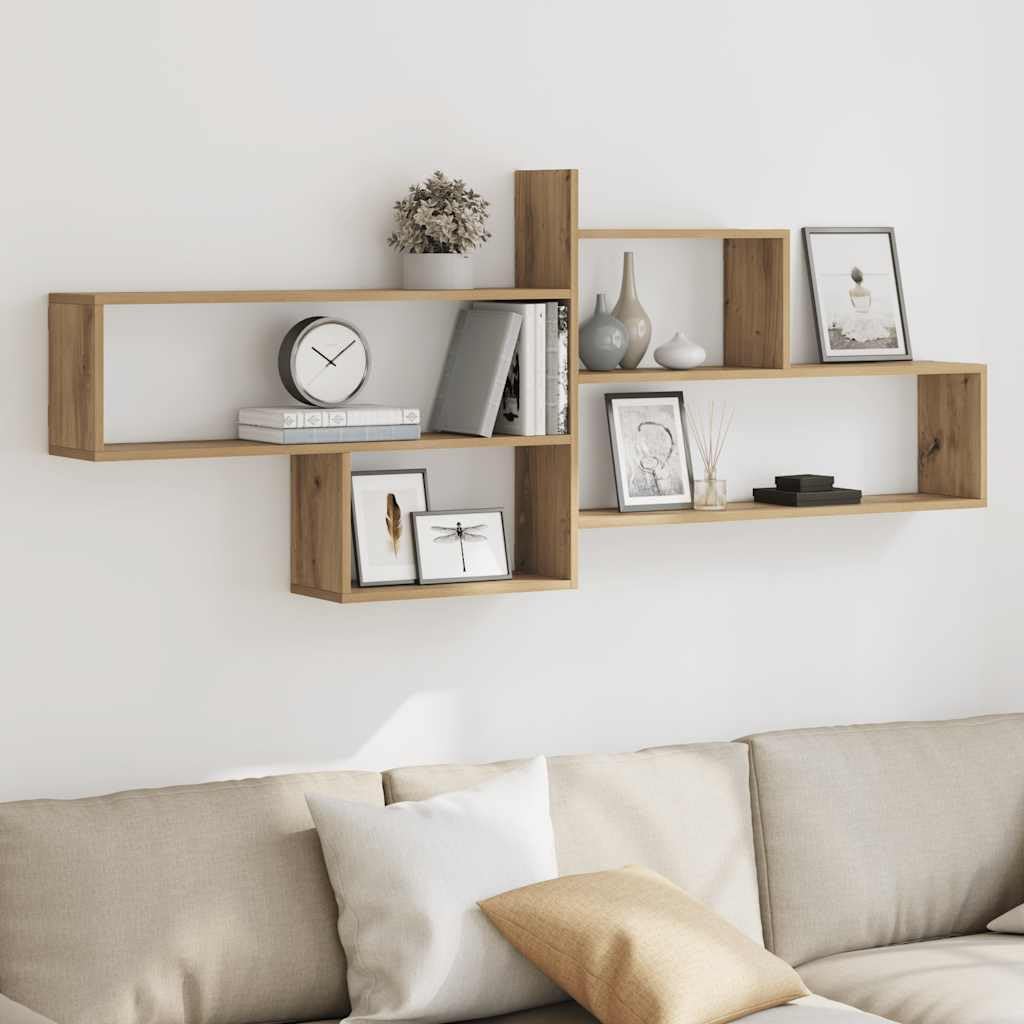 Étagère murale chêne artisanal dans votre salon, grand rangement mural pour livres et plantes