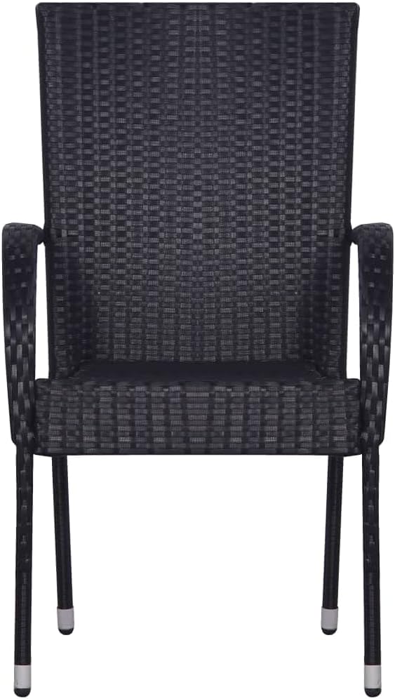 Stackable Patio Chairs 2 pcs,Garden Chair,High Back Chairs,Lounge Chairs,Lawn Chairs,Club Chairs,Outdoor Chair,for Garden,Backyard,Lawn,Porch,Poolside and Balcony,Poly Rattan Black