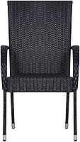 Vista 3 de 2 sillas de comedor de ratán para patio, sillas de patio apilables para exteriores, ratán de polietileno con reposabrazos y marco de acero, juego