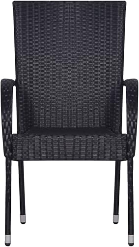 Miniatura 3 de 2 sillas de comedor de ratán para patio, sillas de patio apilables para exteriores, ratán de polietileno con reposabrazos y marco de acero, juego
