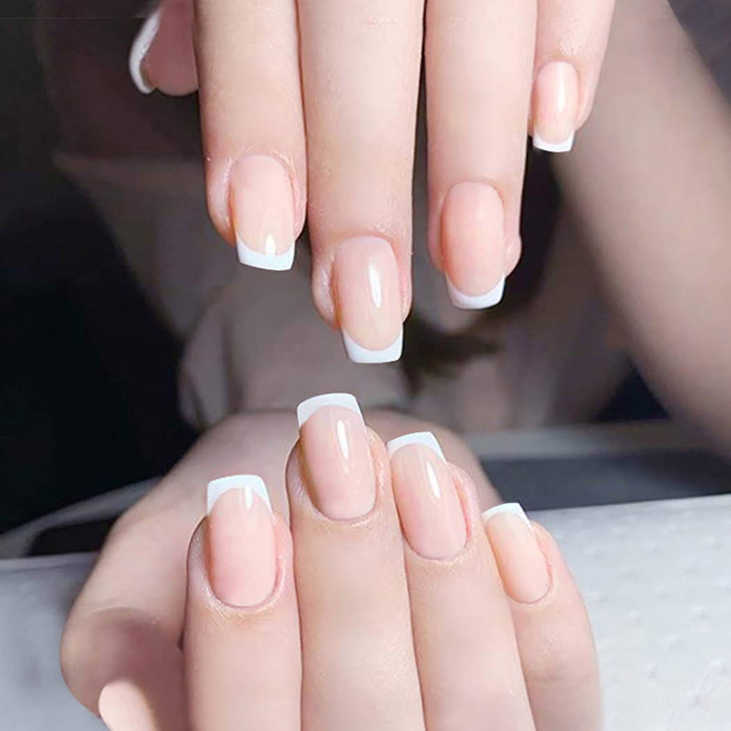 Buy Mosako French Tip Press On Nails Short Square Nude Pink Wide Fake Nails Glossy Small False Nails Full Cover Acrylic Nails Artificial Fingernails Manicure Faux Nails For Women And Teens Girls