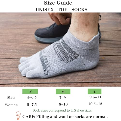 Merino Wool Toe Socks for Men & Women–50% Merino Wool,No Show,Lightweight,Arch Support Hiking Socks,Running,Long Walk3