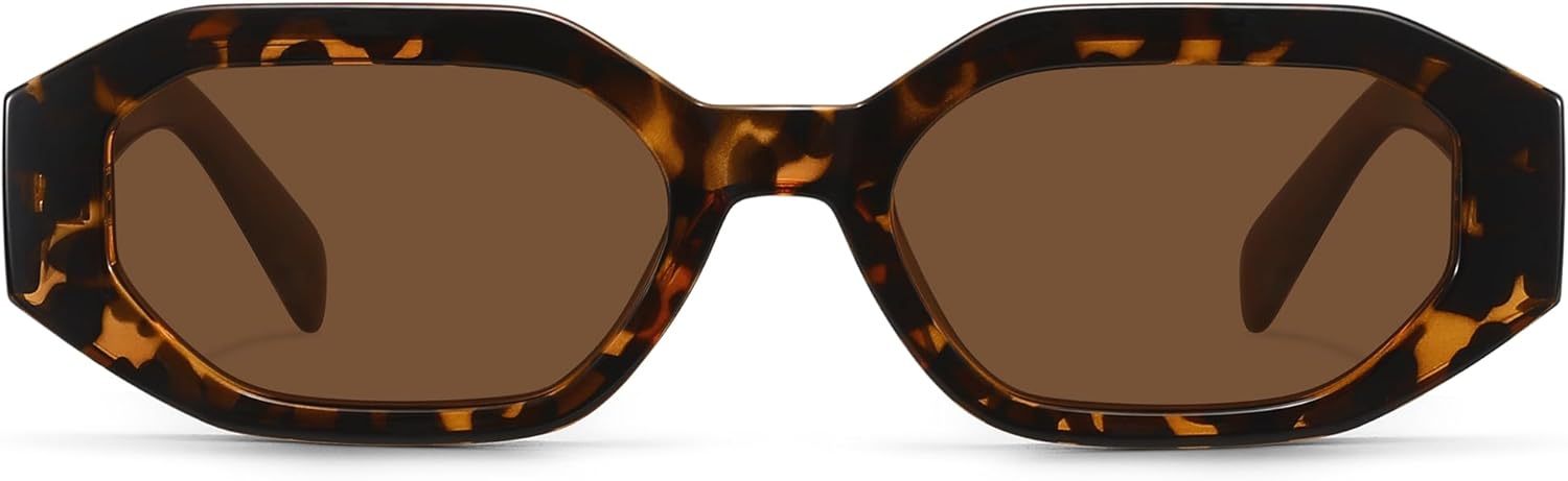 Retro Polarized Rectangle/Hexagon Sunglasses for Women,90s Trendy Vintage Narrow Hexagon Acetate Frame Sunglasses