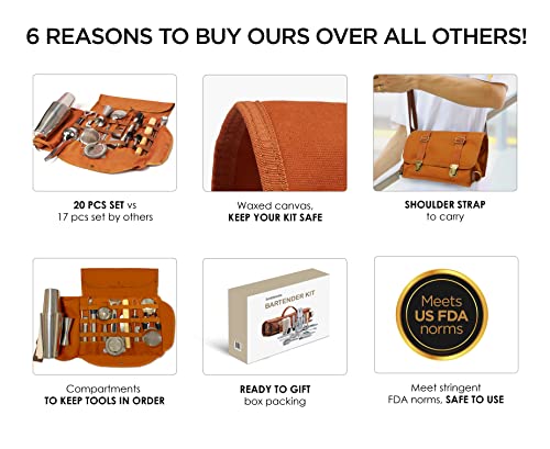 Bartender Bag Travel Bartender Kit Professional Bartender Tool Bag Portable Cocktail Leather Case With 20 Bar Tools Set Similar To Briefcase For Bartending At Bars House Party Traveling Camps #TOP6