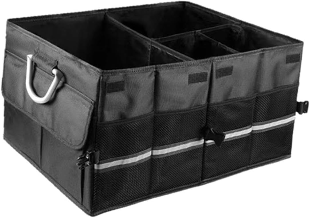 Car Trunk Organizer Storage Box Foldable Black with Large Capacity for Suv and Sedan, Sturdy Automotive Cargo Organizer Case for Travel and Daily Use