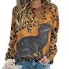 HOTYD Black Cat Sweatshirts for Women Oversized Crewneck Long Sleeve Fashion Graphic Hoodies Lightweight Pullover Winter Tops