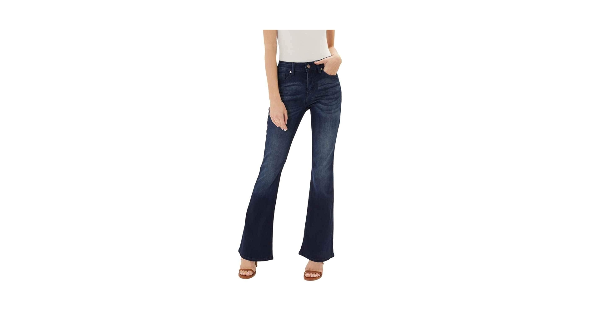 Kan Can Women's Mid Rise Flare Hem Jeans (KC6102BK, 16W) at