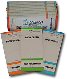 EPOSGEAR Single Copy Tear-Off Slip Coloured Restaurant Cafe Takeaway Pub Food Waiter Waitress Numbered Order Pads - 63mm x 152mm (10)