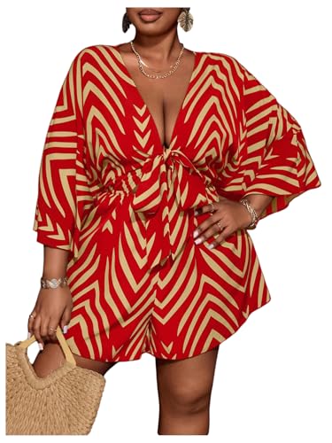 SOLY HUX Women's Plus Size Romper Striped V Neck Tie...