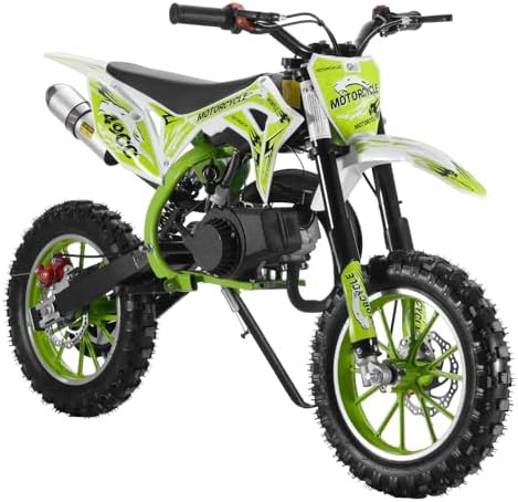 50cc Kids Dirt Bike,Toddler Gas Power Motocross Off Road Mini Motorcycle Vehicles Children Pocket Motorbike with Front Rear Disc Brakes Ideal Birthday for 8-15 Boy Girl Black (Greem)