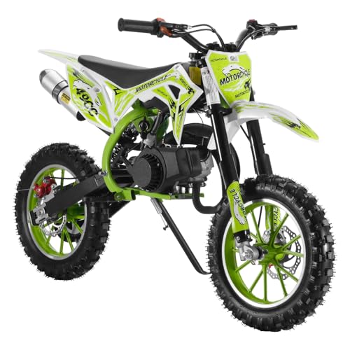 Image of 50CC Kids Dirt Bike,2-Stroke Gas Powered Mini Dirt Bike for Kids Up to 35 MPH Off-Road Motorcycle with 10-Inch Tires Disc Brakes 330LBS Max Load Pull Start Gift for Boys Girls Youth 8-14 (GREEN2 2026)