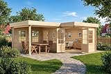 Alpholz 5-Eck Gartenhaus Pepe aus Holz 618x462cm mit 40 mm Wandstärke in Naturbelassen