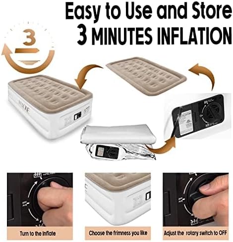 Miniatura 7 de NXONE Colchón de aire, colchón inflable individual de lujo, doble inflado, colchón de aire individual con bomba eléctrica integrada, cama de