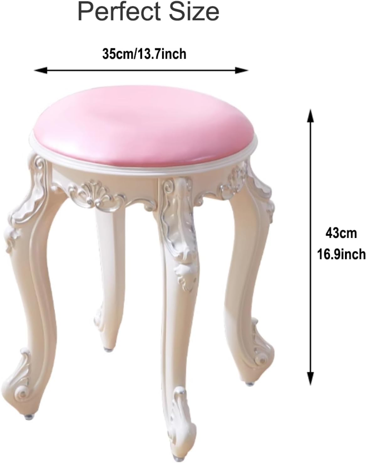 Round Vanity Stool Chair,with Upholstered Vanity Stool, Backless Piano Chair,Vintage Victorian Style Wooden Carved Make Up Stool,for Makeup Room/Living Room/Bedroom/Restaurant