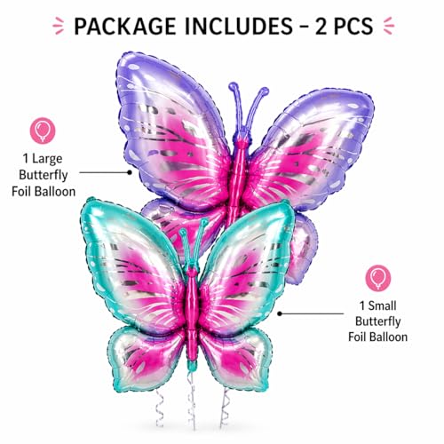 Image of Wanna Party Big Size Butterfly Foil Balloon Set of 2 for Birthday Decoration | Blue & Purple Butterfly Balloons | Helium Supported Kids Party Decor | Theme Celebration Supplies