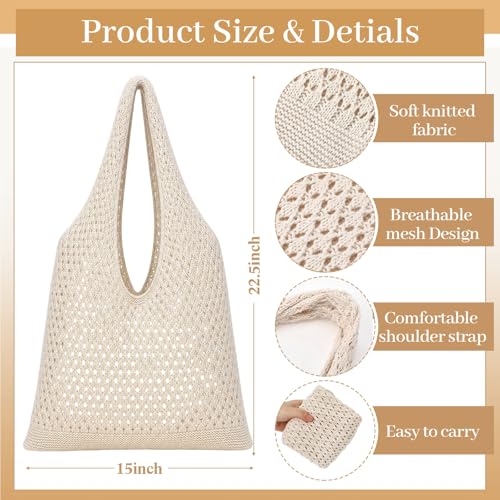 Image of Aliceset 2 Pack Crochet Mesh Beach Tote Bag with Letter Patch Pocket Summer Beach Tote Bohemian Straw Transparent Bag