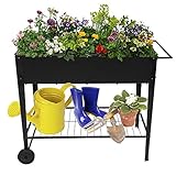 with Wheels Raised Planter Box with Legs Outdoor Elevated Garden Bed On Wheels for Vegetables Flower Herb Patio （Black）