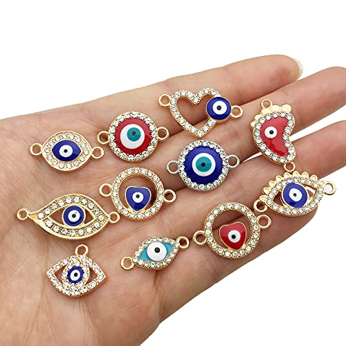 50Pcs Evil Eye Beads Charms For Jewelry Making Assorted Evil Eye Connector Rhinestone Diamond Link Charms For Women Bracelet Earring Necklace Diy Craft (M703) #TOP2