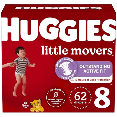 Image of Huggies Size 8 Diapers, Little Movers Baby Diapers, Size 8 (46+ lbs), 62 Count